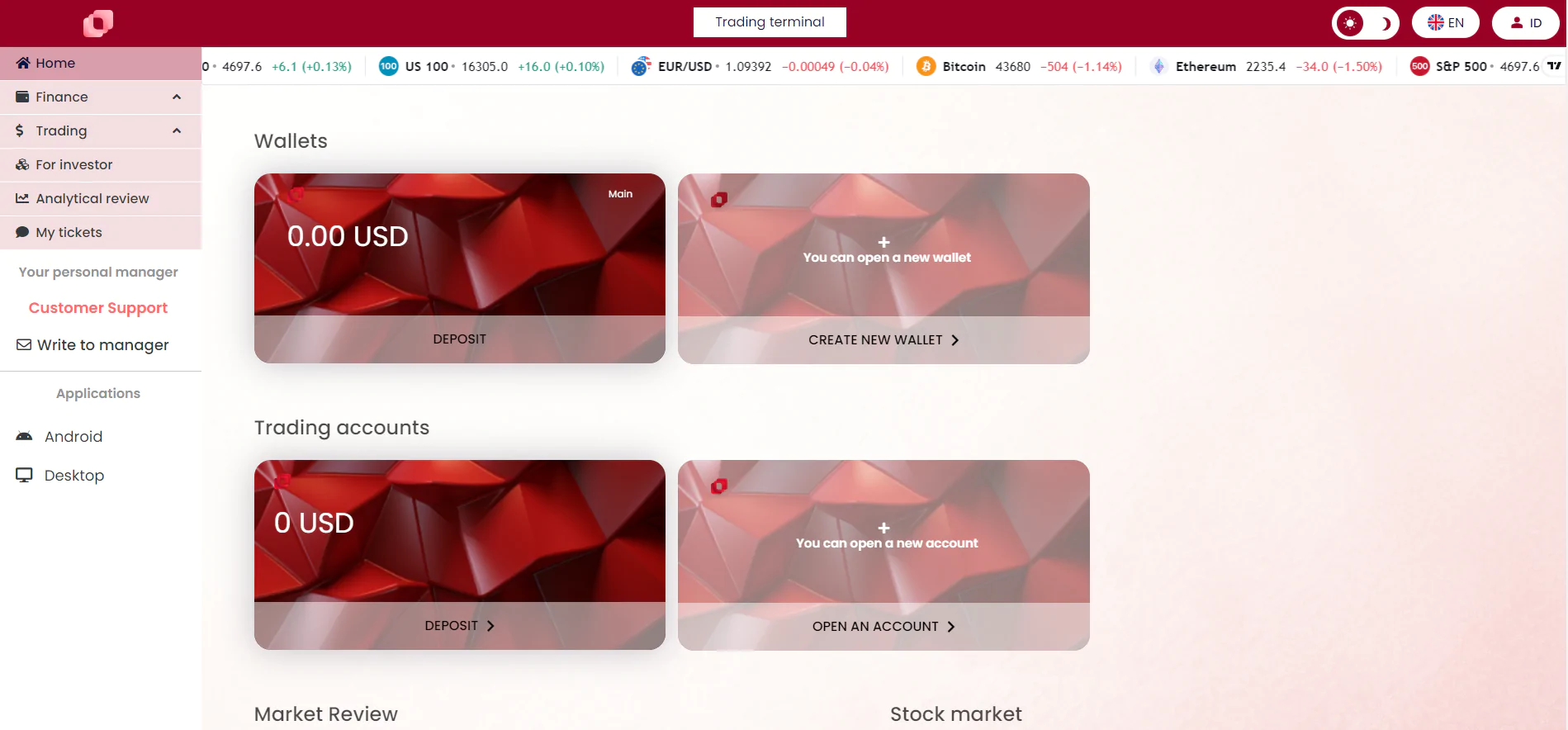 YoutTrade ECSA - personal cabinet