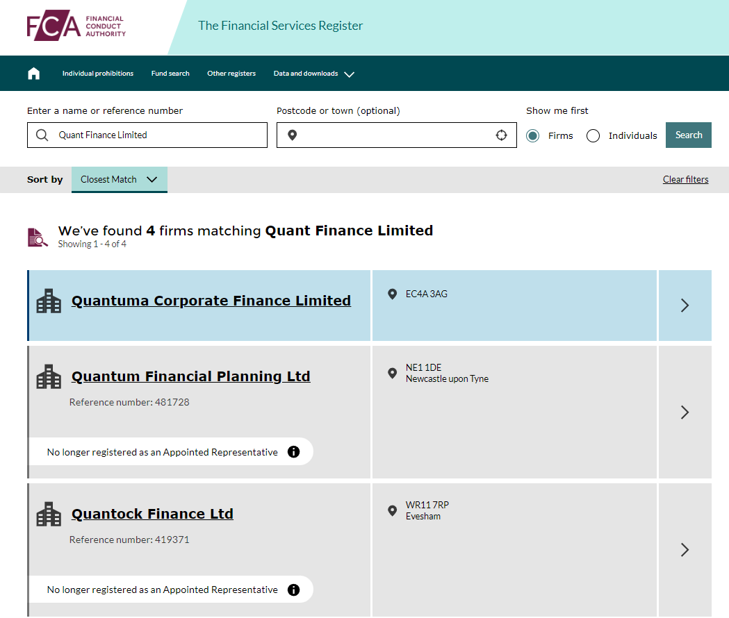 Quant Finance Limited - FCA