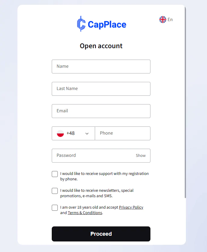 CapPlace - registration
